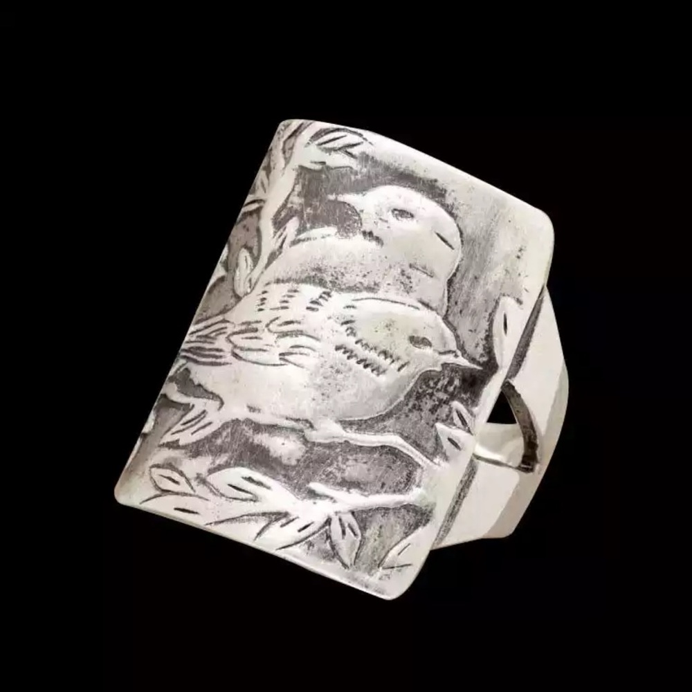 New Womans Princess Jewelry S925 Sterling Silver Handmade Vintage Love Bird Ring - Picture 7 of 13